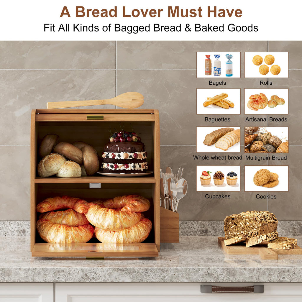 Roll Top Wooden Bread Box with Window P245