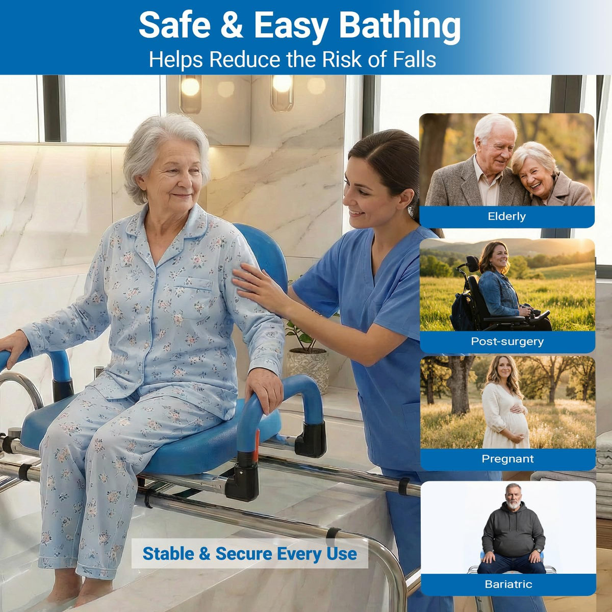 Sliding Shower Chair Tub Transfer Bench with 360° Swivel Seat W742