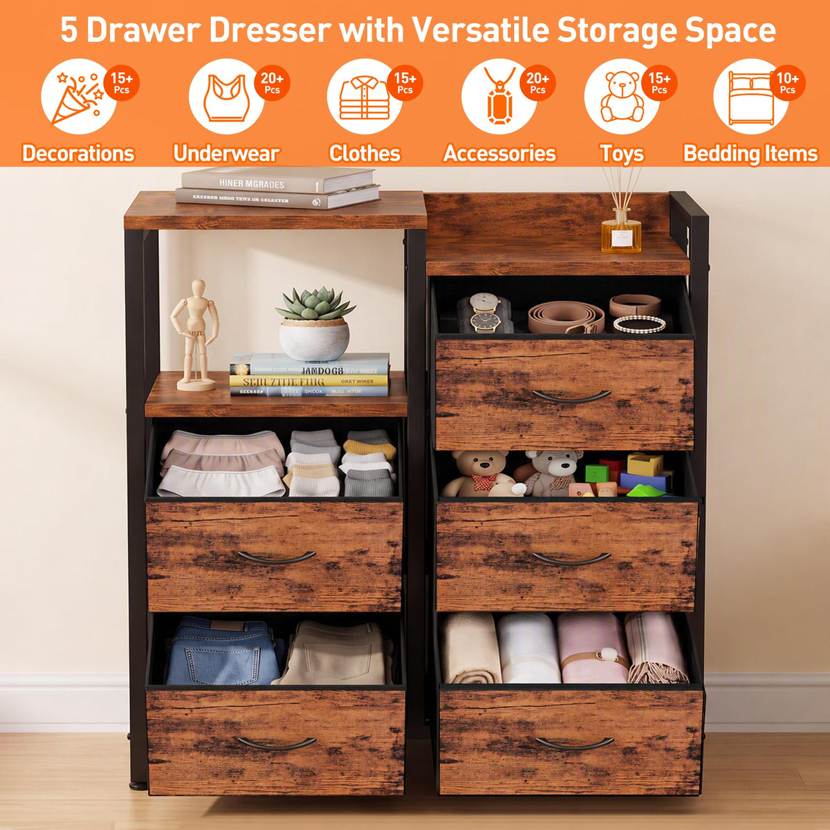 Rustic Brown 5 Drawer Dresser J367390