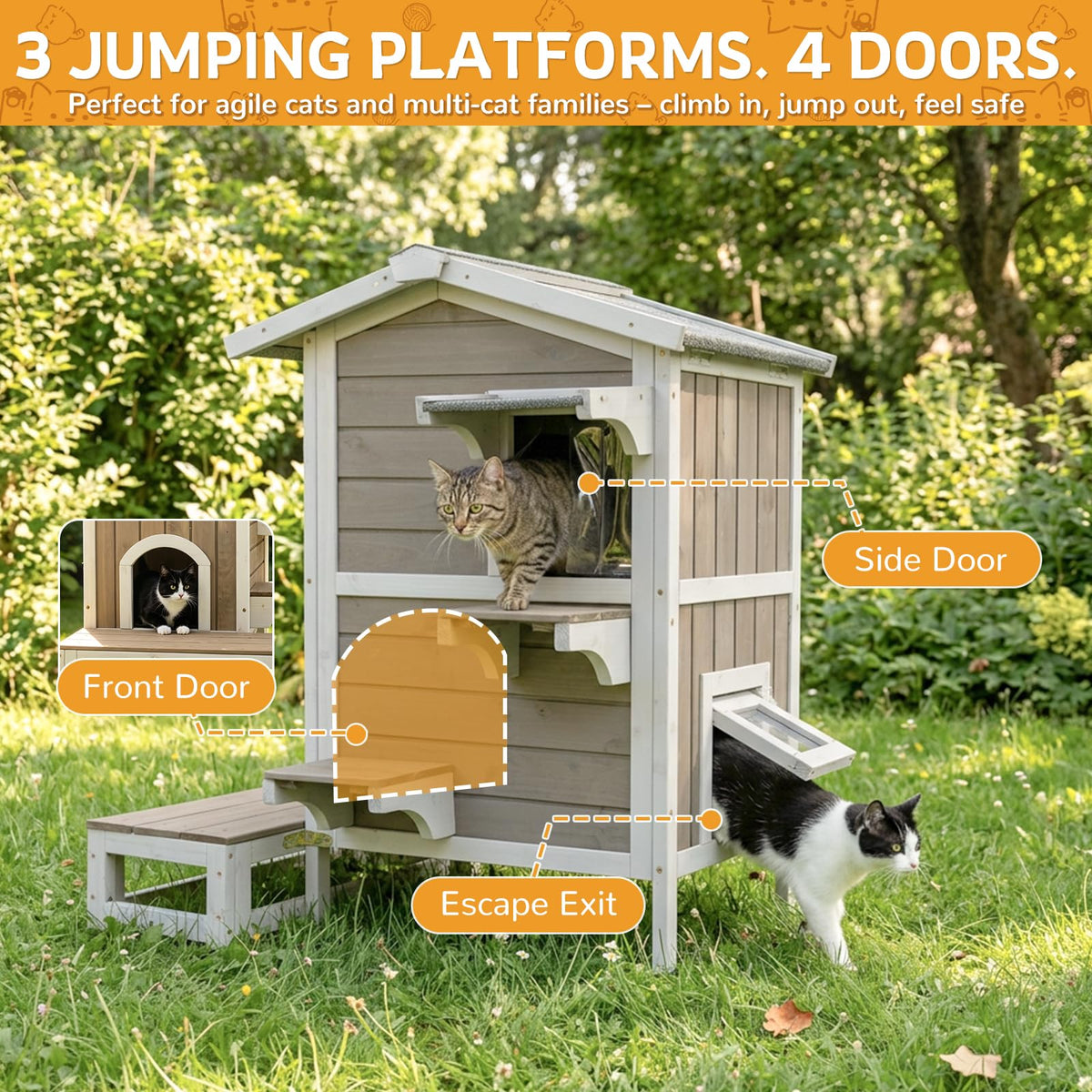Weatherproof Wooden Outdoor Cat House X87390