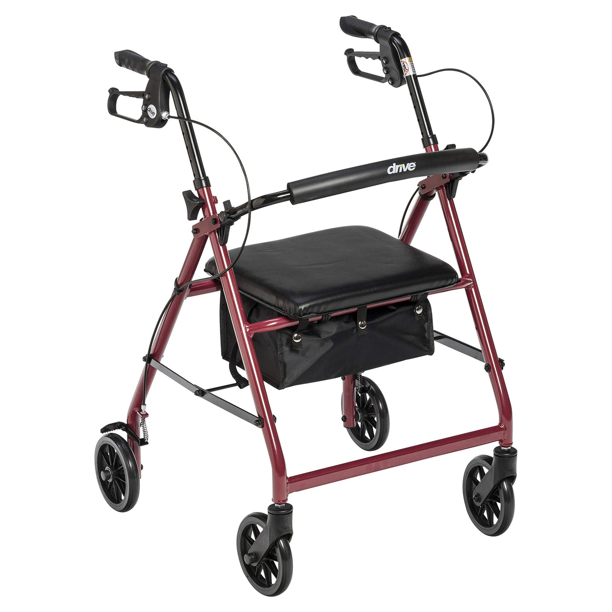 Red Aluminum Rollator Walker with Padded Seat and 6" Wheels V1319