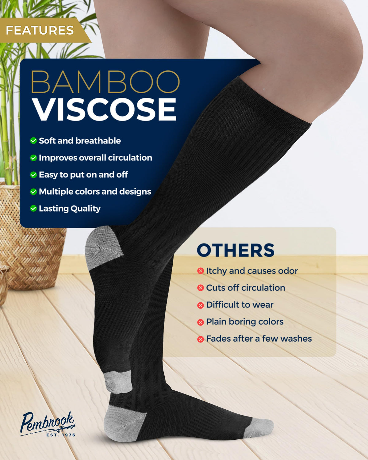 Bamboo Viscose 3 Pairs 8-15 mmhg Knee High Compression Socks S900