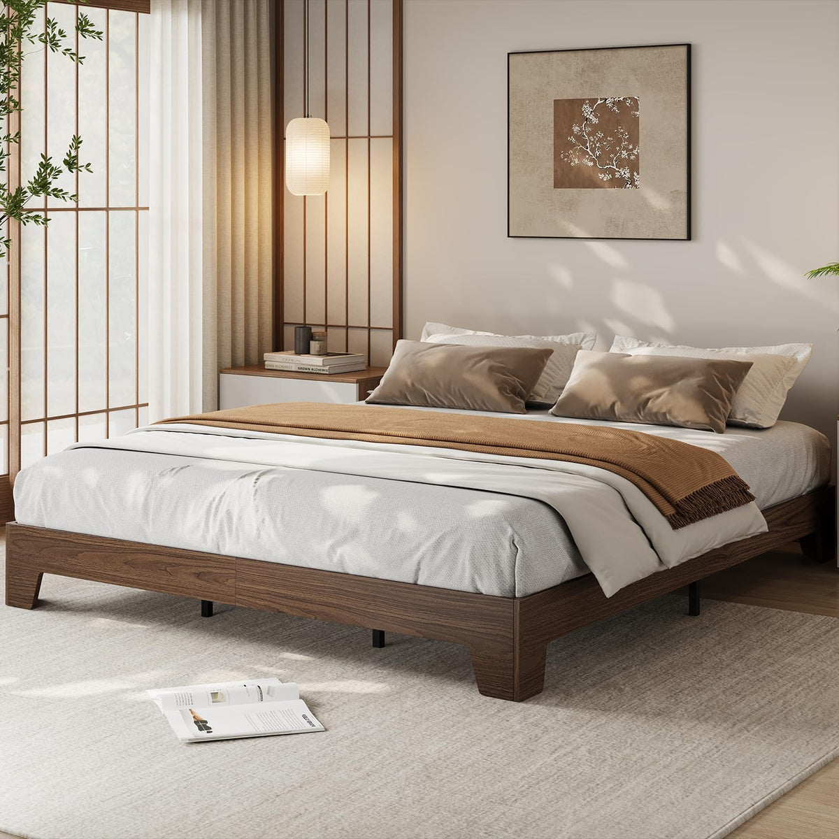 California King Size Wood Platform Bed Frame S82325