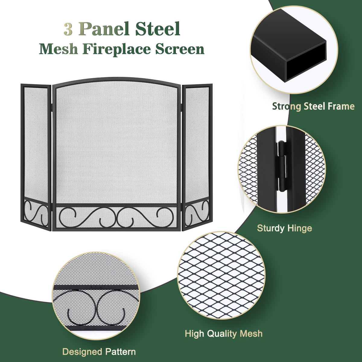 3 Panel Wrought Iron Fireplace Screen A92886