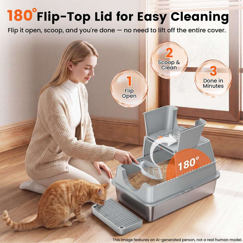 XL Stainless Steel Litter Box with Lid M200064