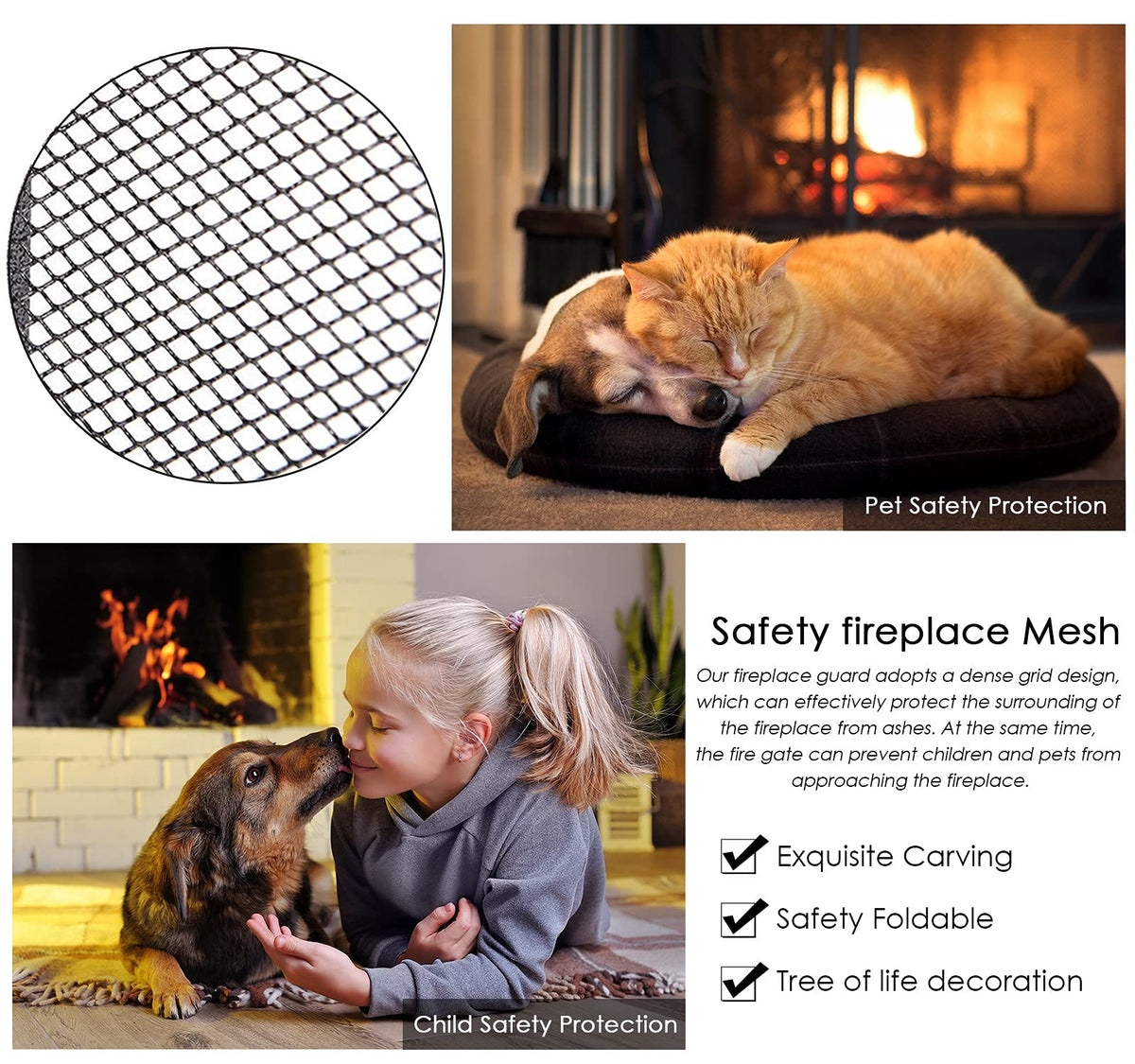 60 Inch Black 3 Panel Fireplace Screen T335346