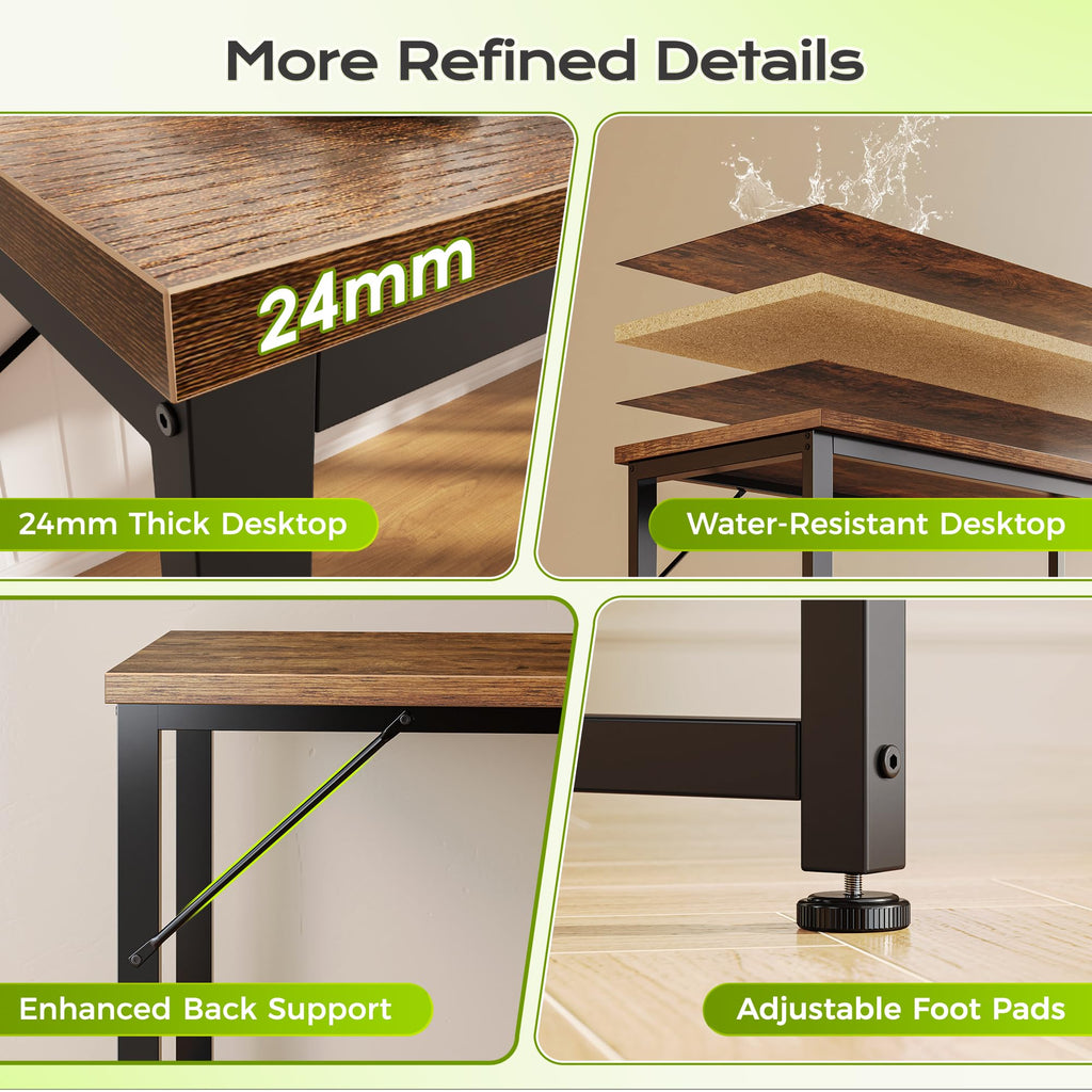 53" L Shaped Computer Desk with Outlets J7892