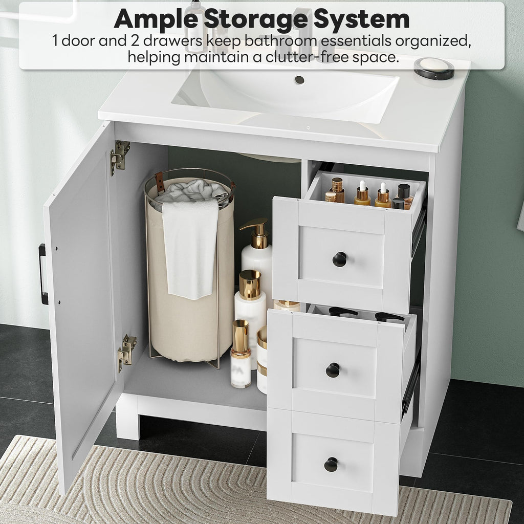 30" White Bathroom Vanity with Sink B450