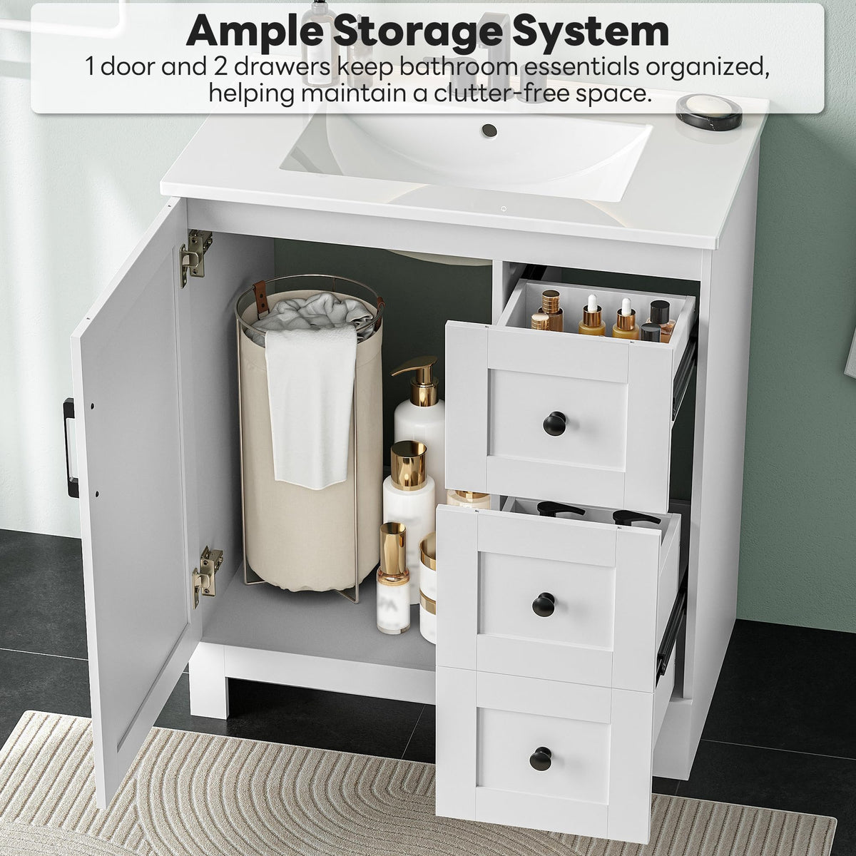 30" White Bathroom Vanity with Sink B450