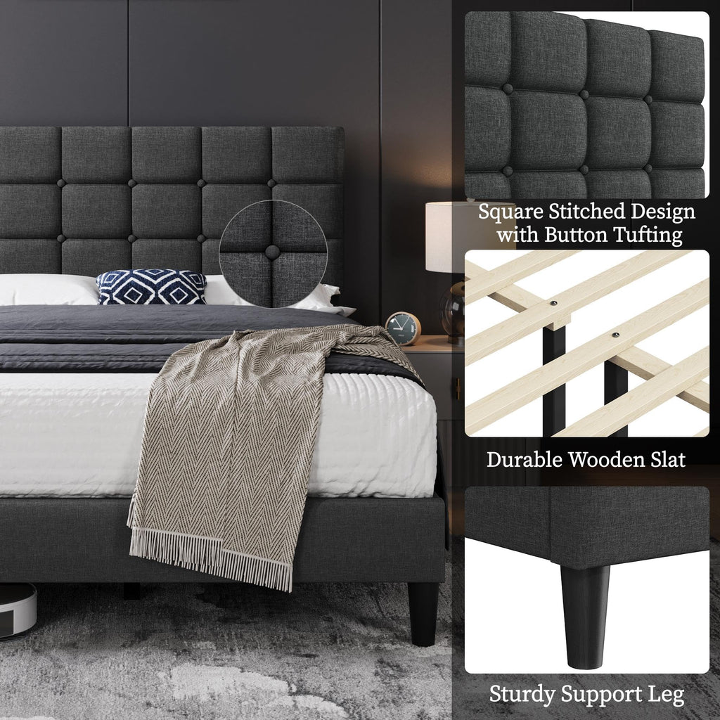 Full Size Upholstered Tufted Bed Frame with Headboard U17561