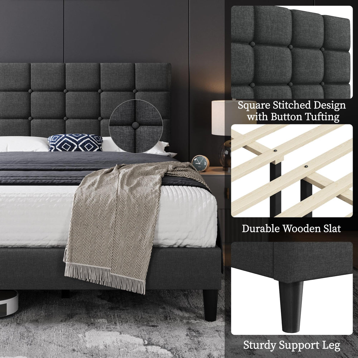 Full Size Upholstered Tufted Bed Frame with Headboard U17561