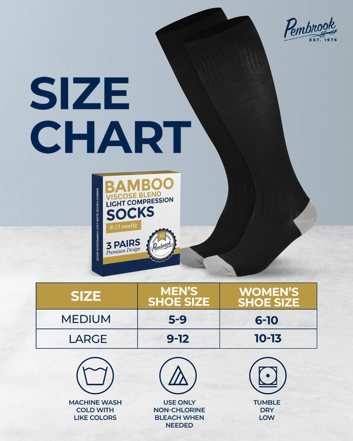 Bamboo Viscose 3 Pairs 8-15 mmhg Knee High Compression Socks S900