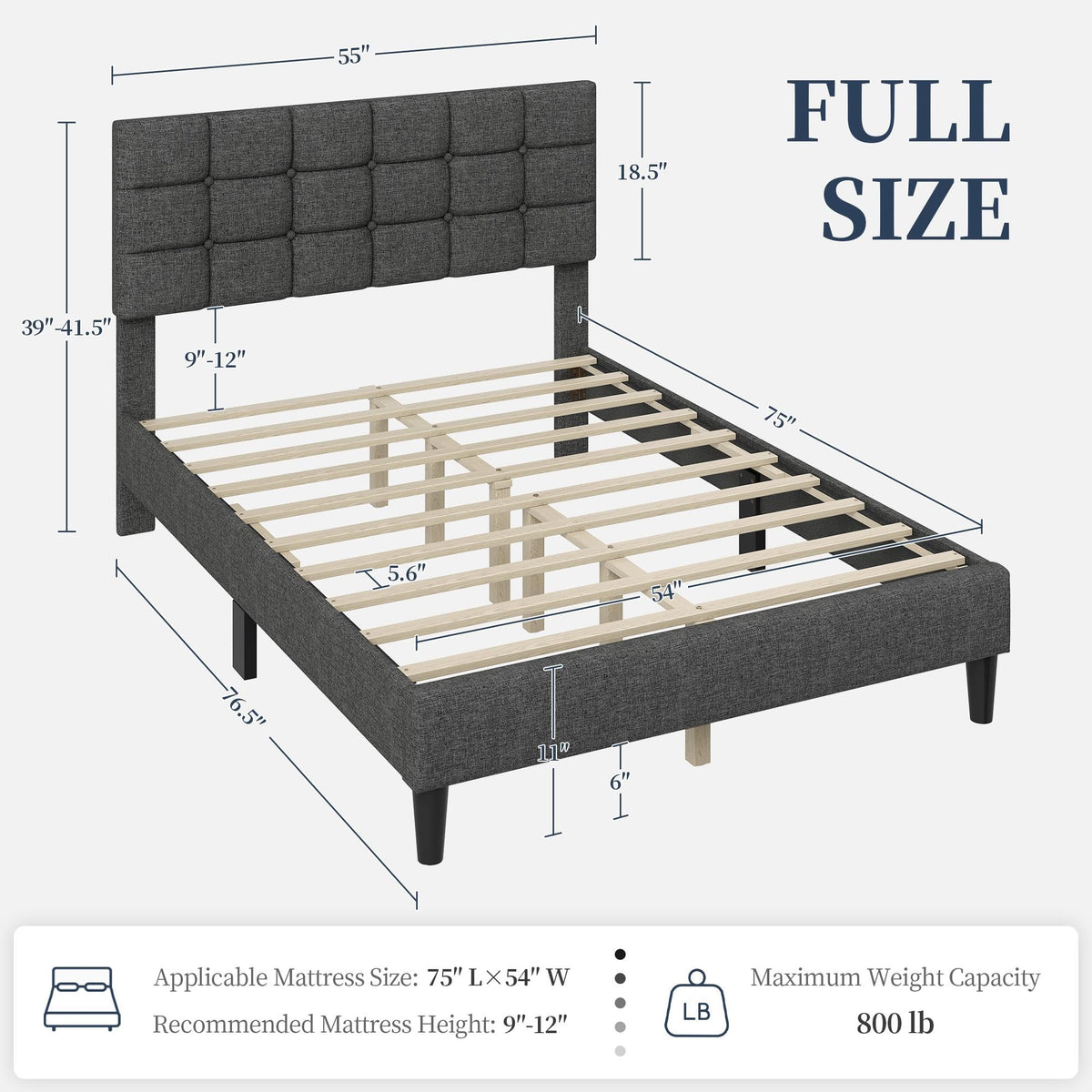 Full Size Upholstered Tufted Bed Frame with Headboard U17561