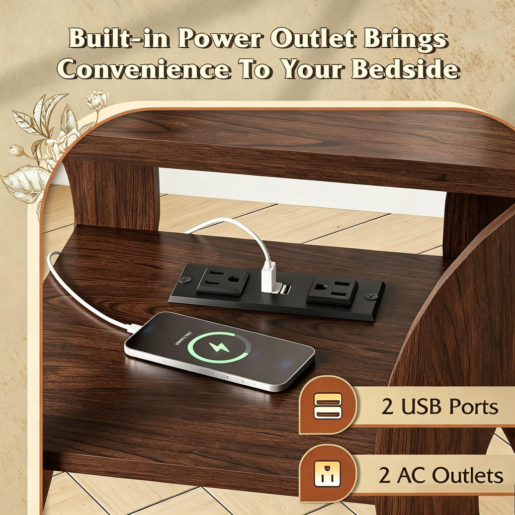 Brown End Tables Set of 2 with Charging Station K908426
