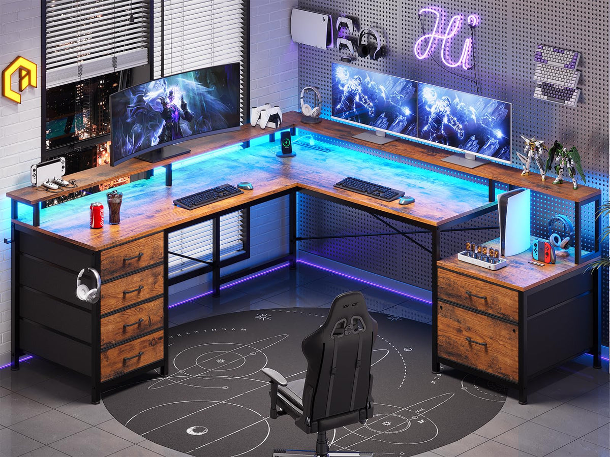 L Shaped Computer Desk with 6 Drawer U6686