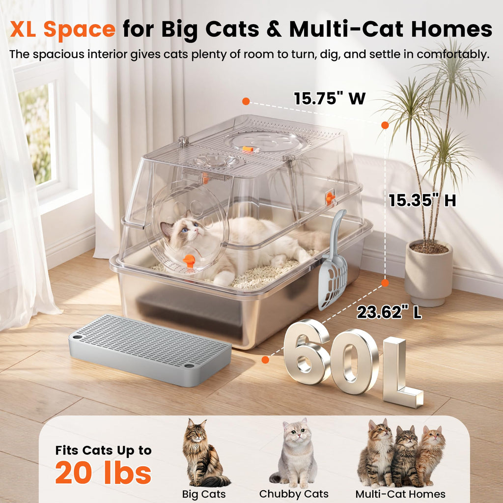 XL Stainless Steel Litter Box with Lid M200064