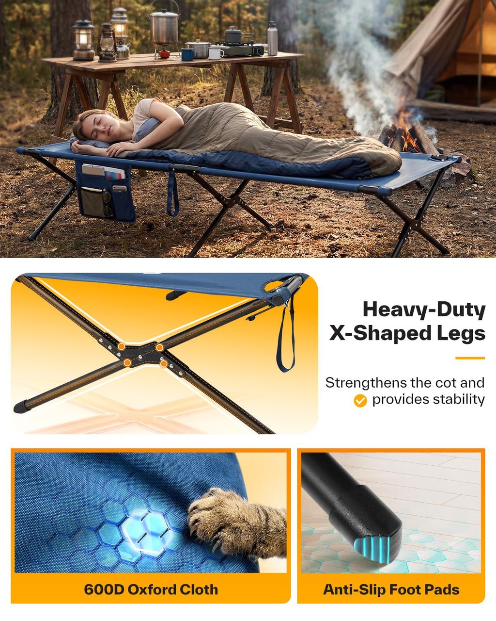 Camping Cot 78.3"x28.7"x14.6" Heavy Duty Folding Bed Support 330 Lbs I21940