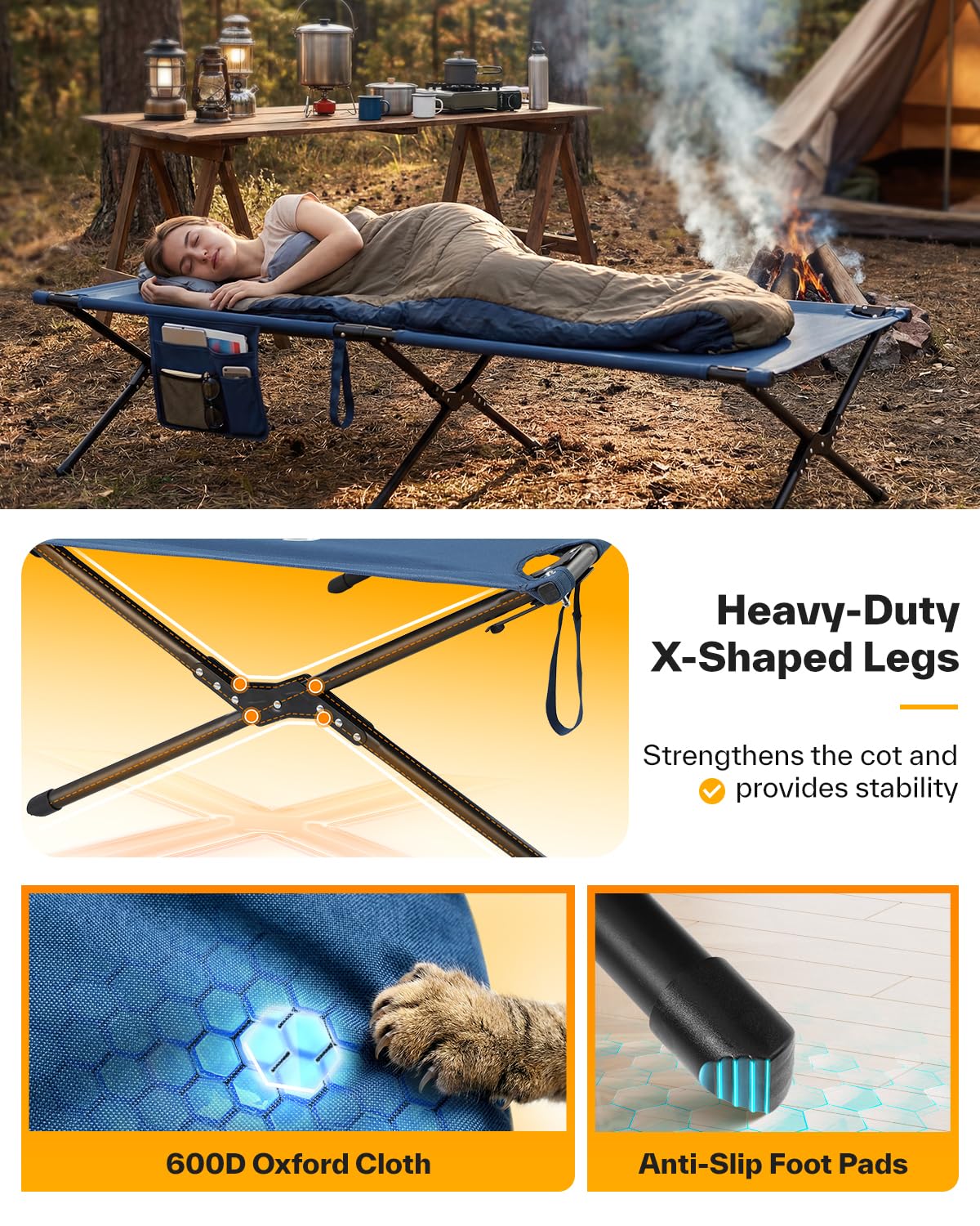 Camping Cot 78.3"x28.7"x14.6" Heavy Duty Folding Bed Support 330 Lbs I21940