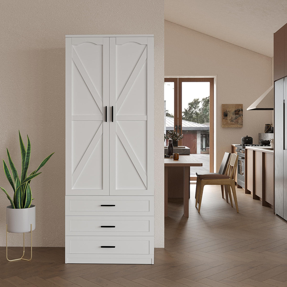 72" Wood Kitchen Pantry Cabinet with 3 Drawers M570