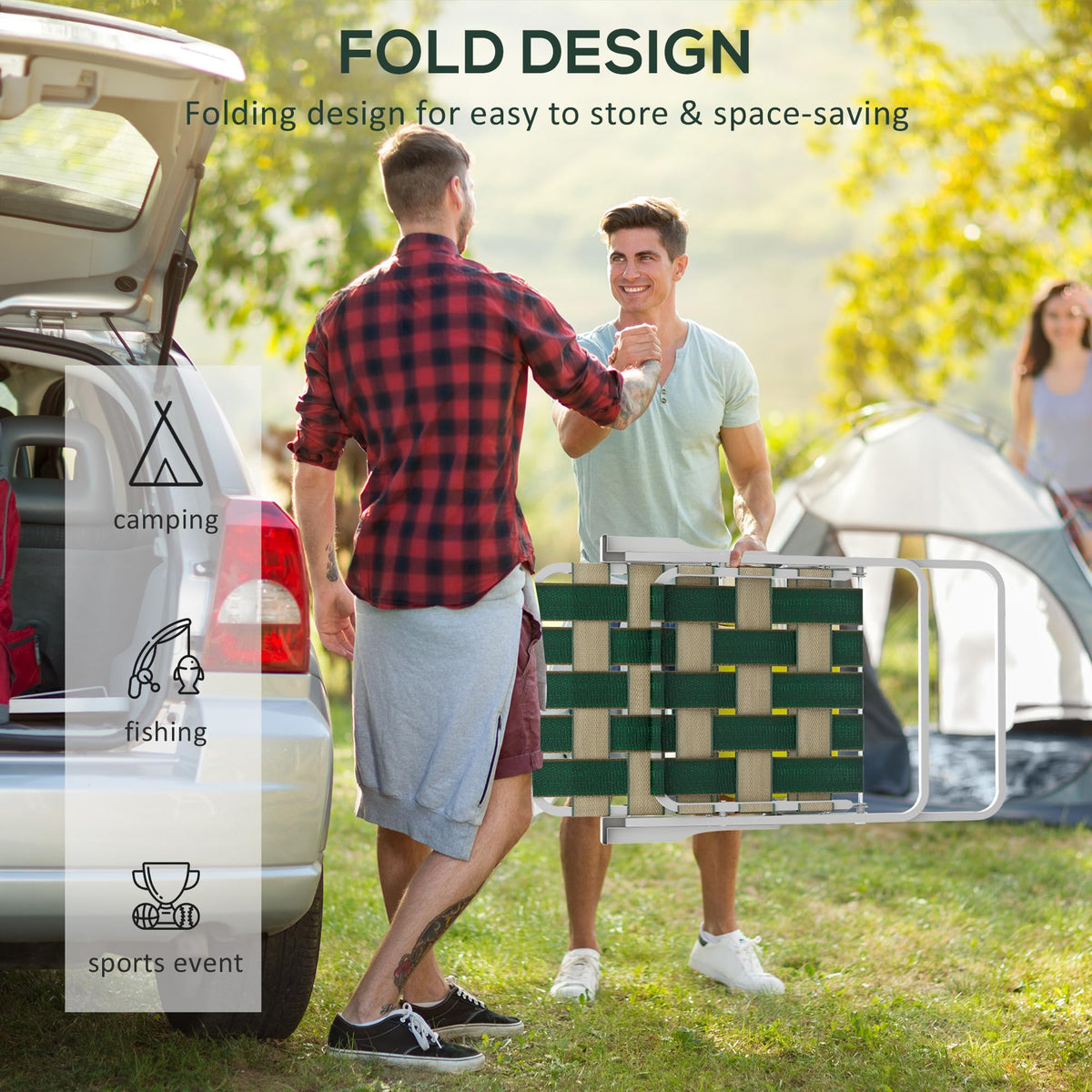 Set of 2 Oversized Folding Webbed Lawn Chairs with Armrests H1593
