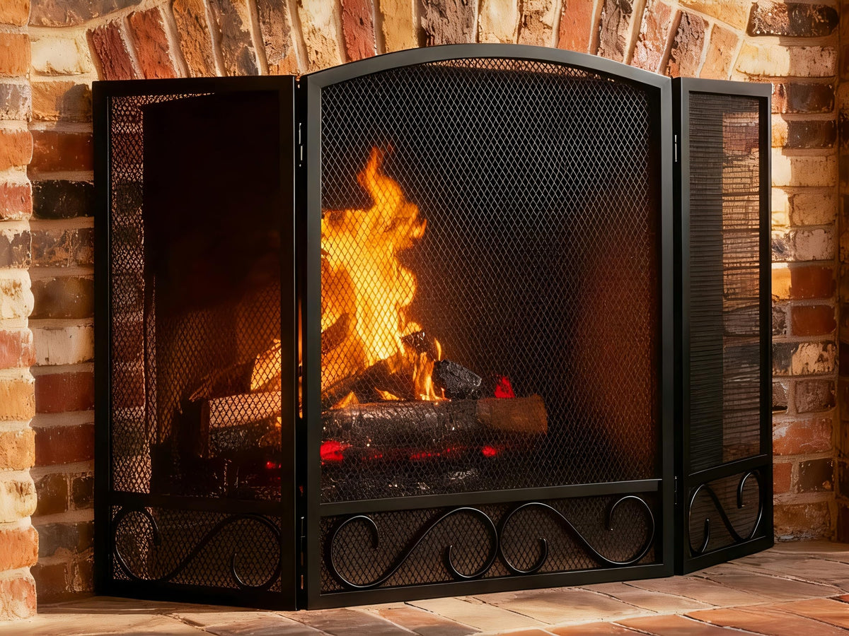 3 Panel Wrought Iron Fireplace Screen A92886