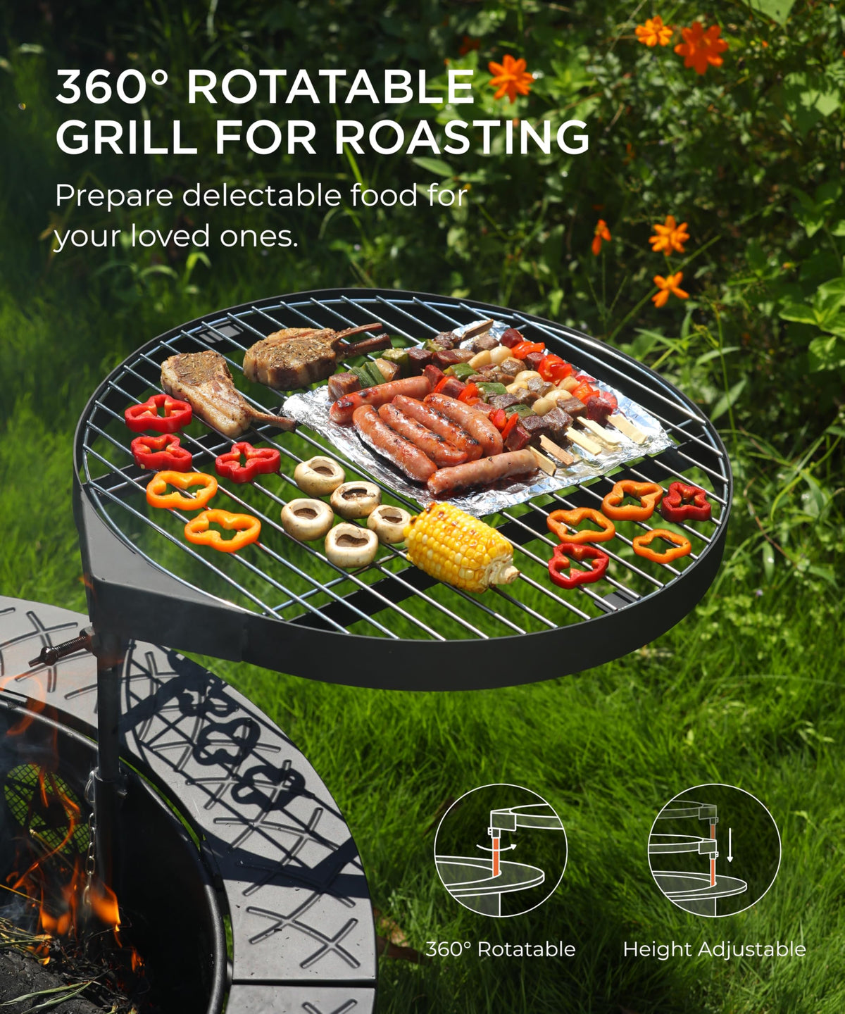 35 Inch Wood Burning Fire Pit with BBQ Grill G983378