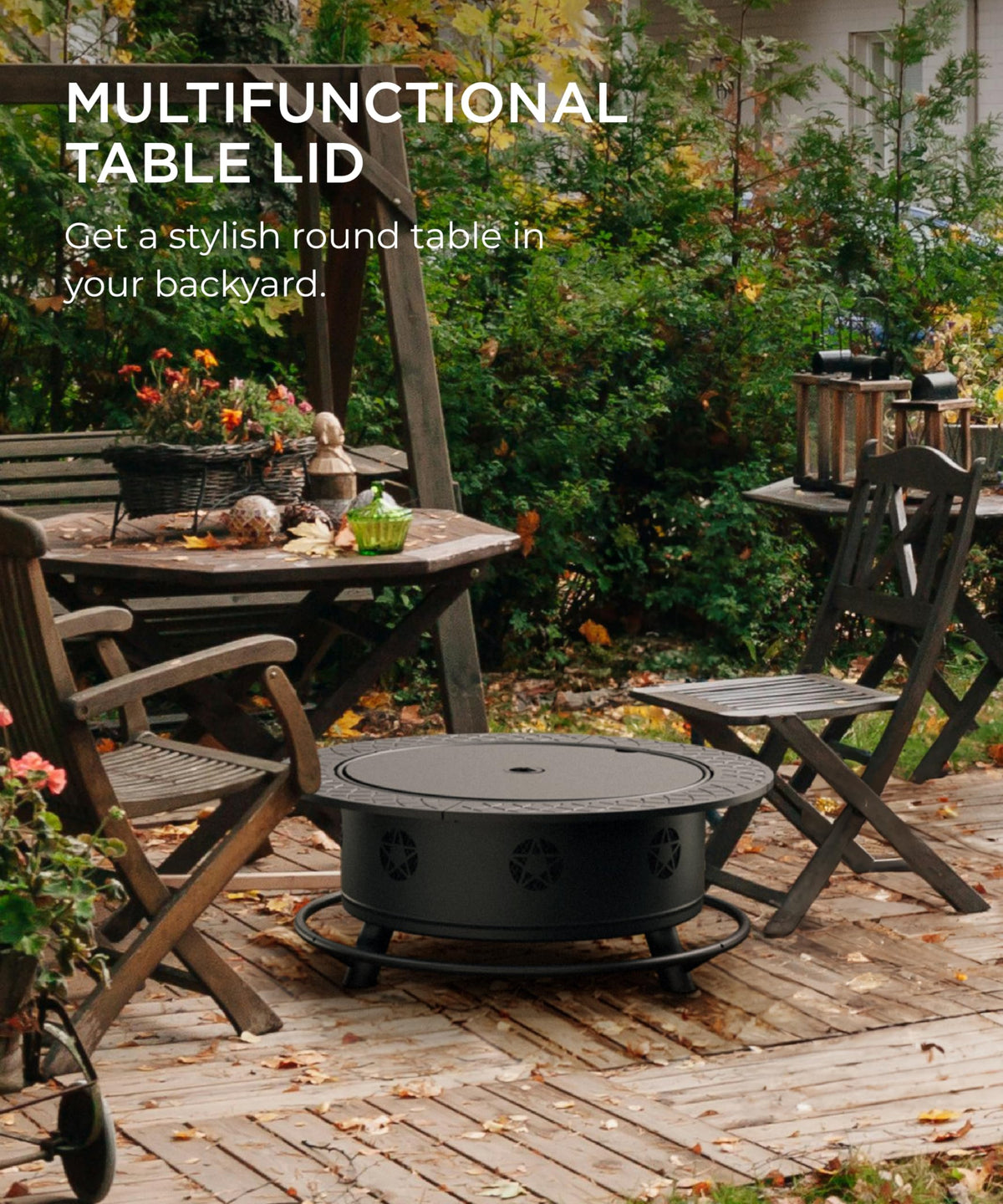 35 Inch Wood Burning Fire Pit with BBQ Grill G983378