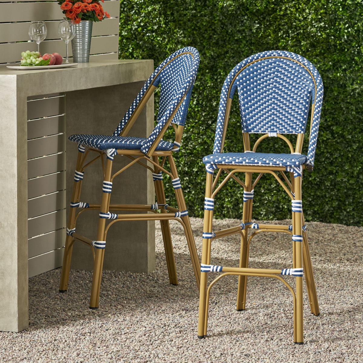 Teal Blue Rattan Counter Height Bar Stools Set of 2 E12898