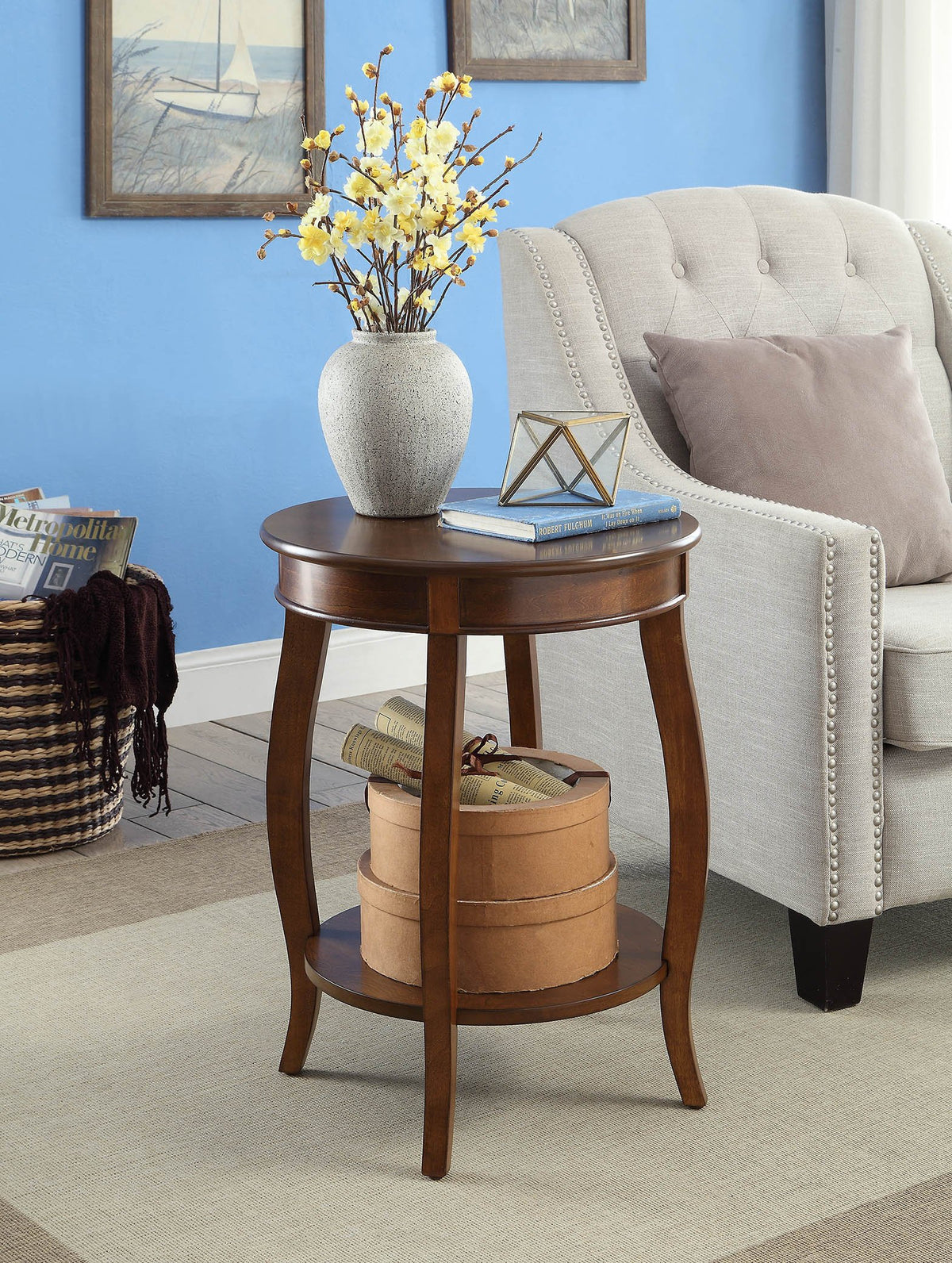Round Accent Table with Storage Shelf L7161