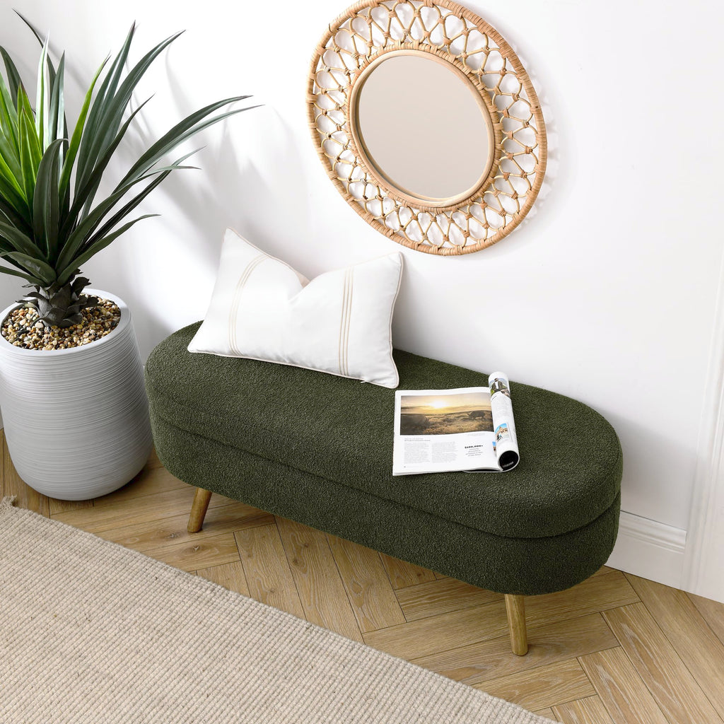Oval Storage Bench with Rubber Wood Legs, Green B5994