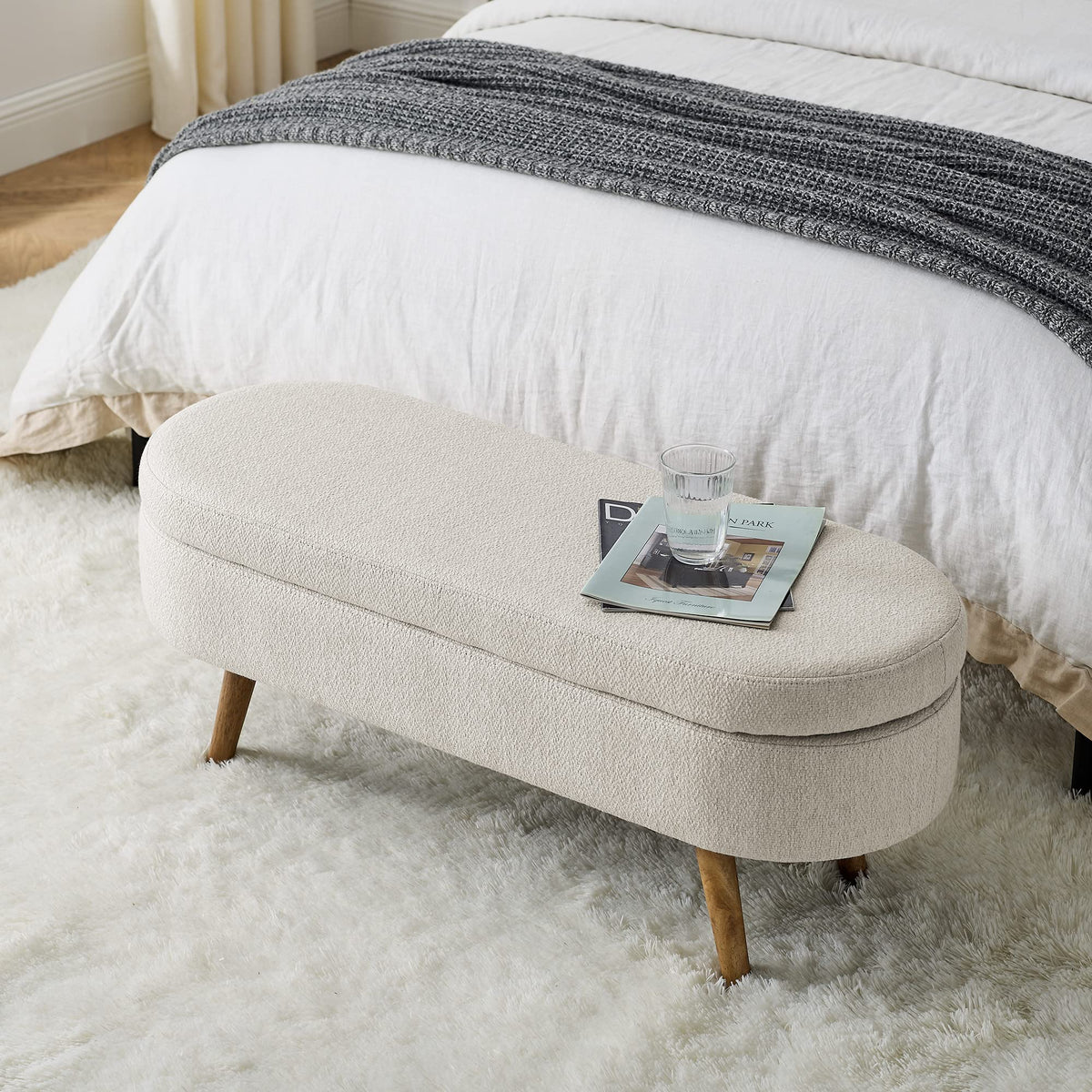 43.5" Beige Linen Storage Ottoman Bench P68017