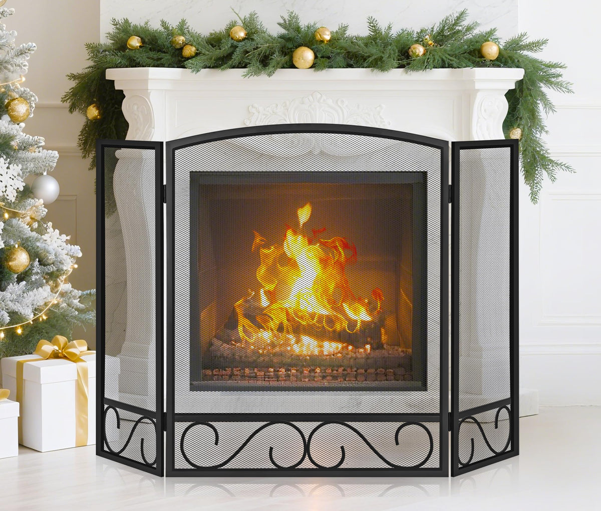 3 Panel Wrought Iron Fireplace Screen A92886