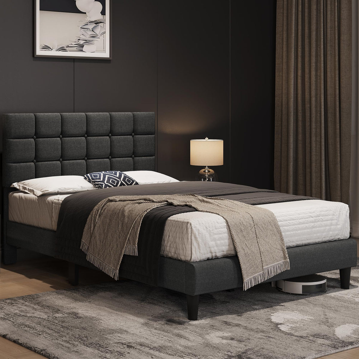 Full Size Upholstered Tufted Bed Frame with Headboard U17561