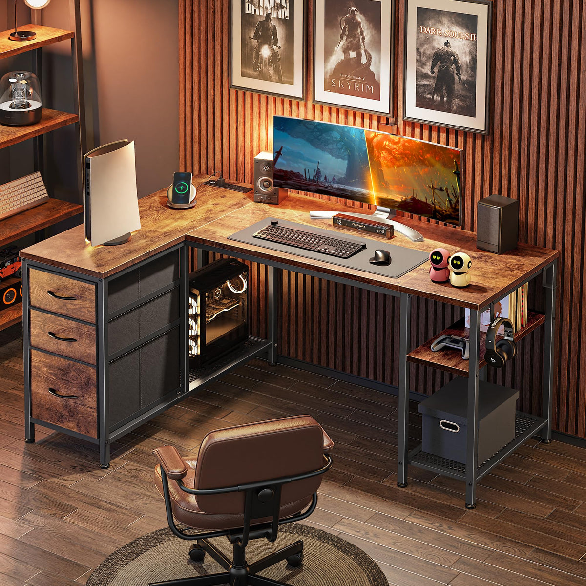 47.2'' L Shaped Office Desk with 3 Drawers J5263