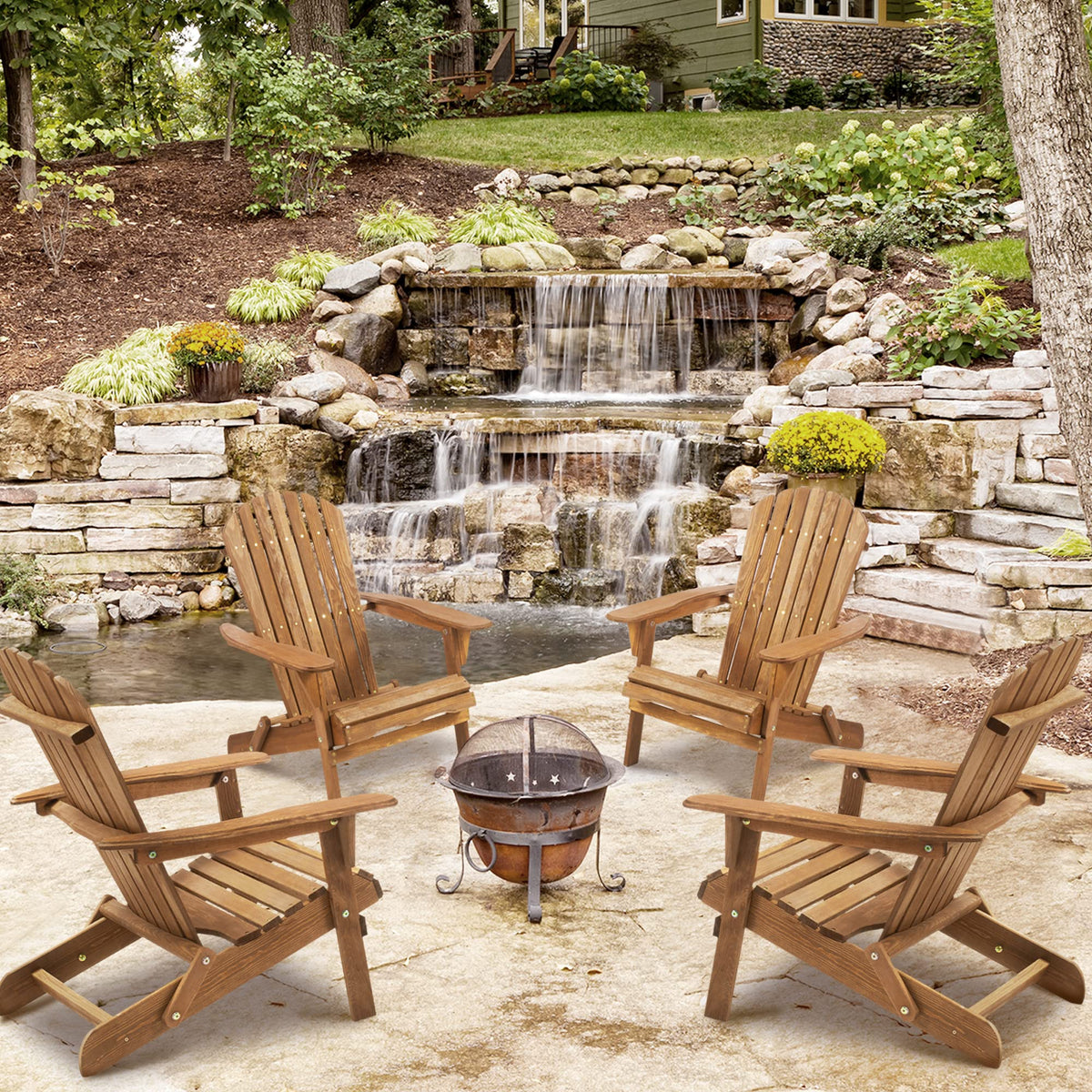 Wooden Folding Adirondack Chair Set of 2 Solid Cedar Light Brown T92375