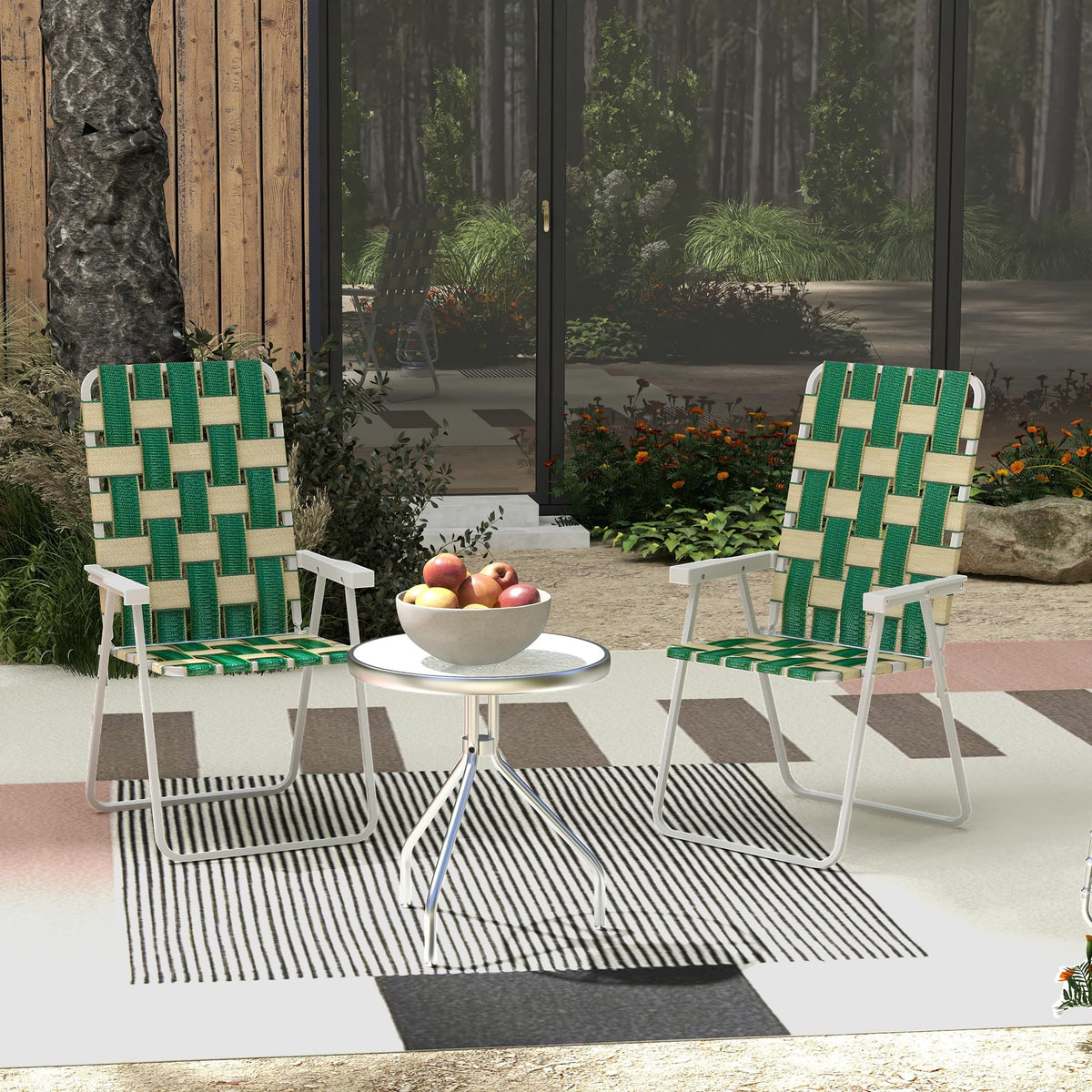 Set of 2 Oversized Folding Webbed Lawn Chairs with Armrests H1593