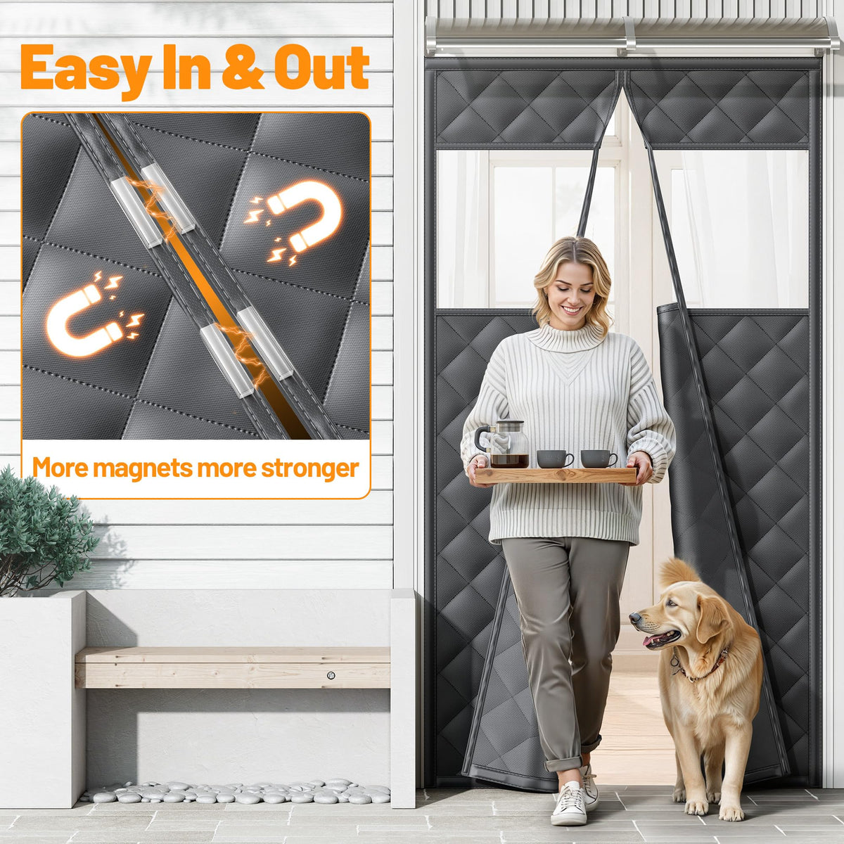 Magnetic Insulated Door Curtain 36"x82" Black Y678102