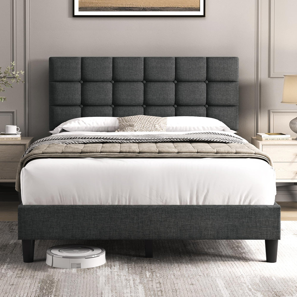 Full Size Upholstered Tufted Bed Frame with Headboard U17561