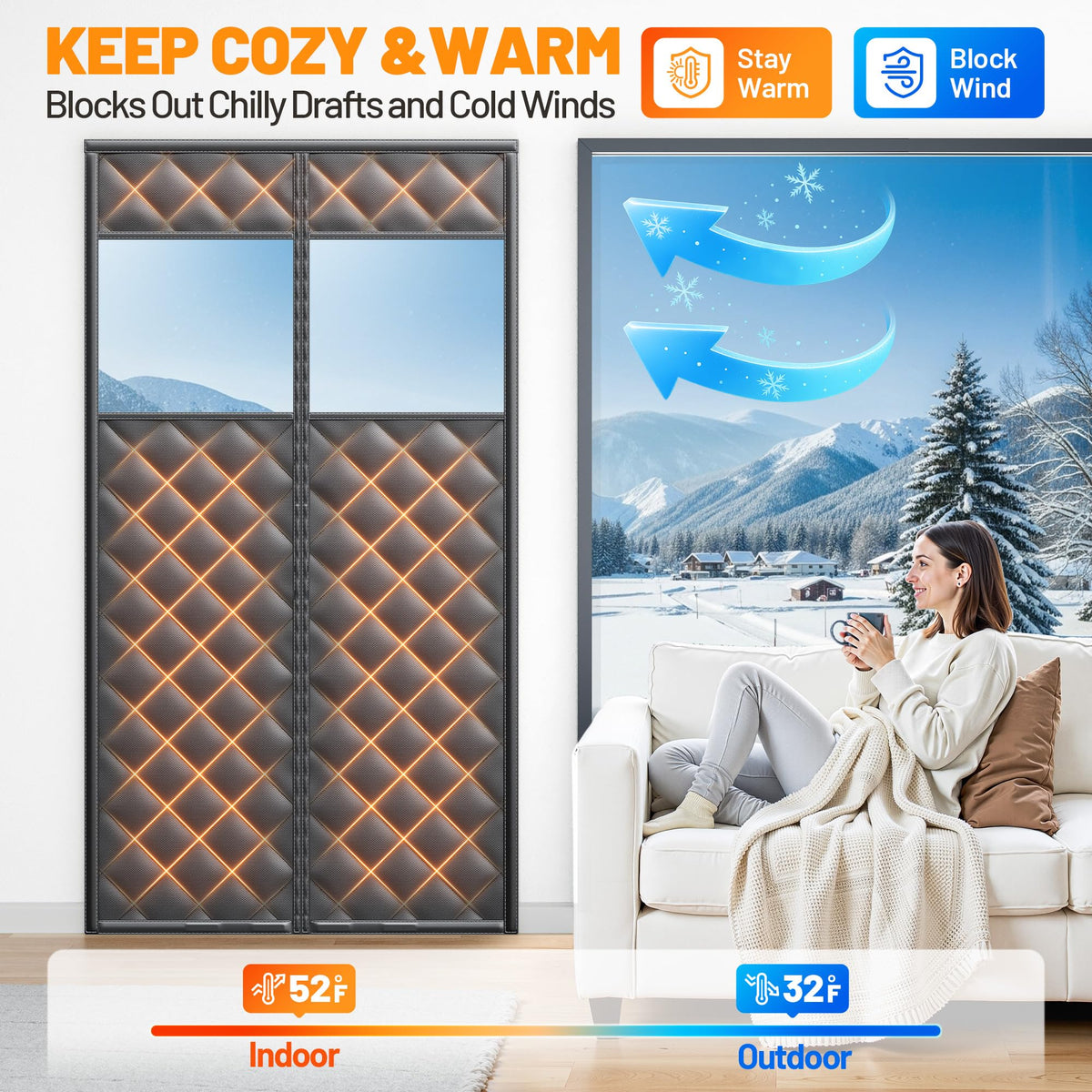 Magnetic Insulated Door Curtain 36"x82" Black Y678102