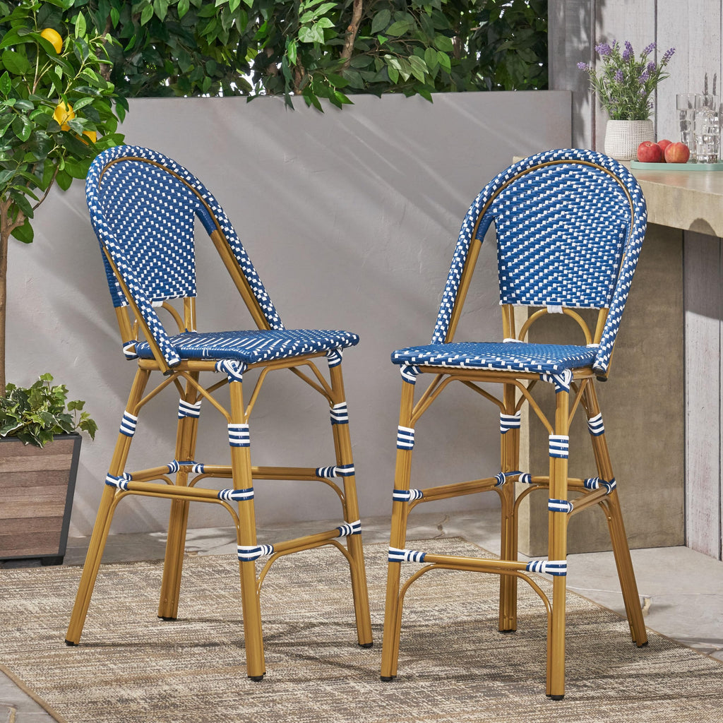 Teal Blue Rattan Counter Height Bar Stools Set of 2 E12898