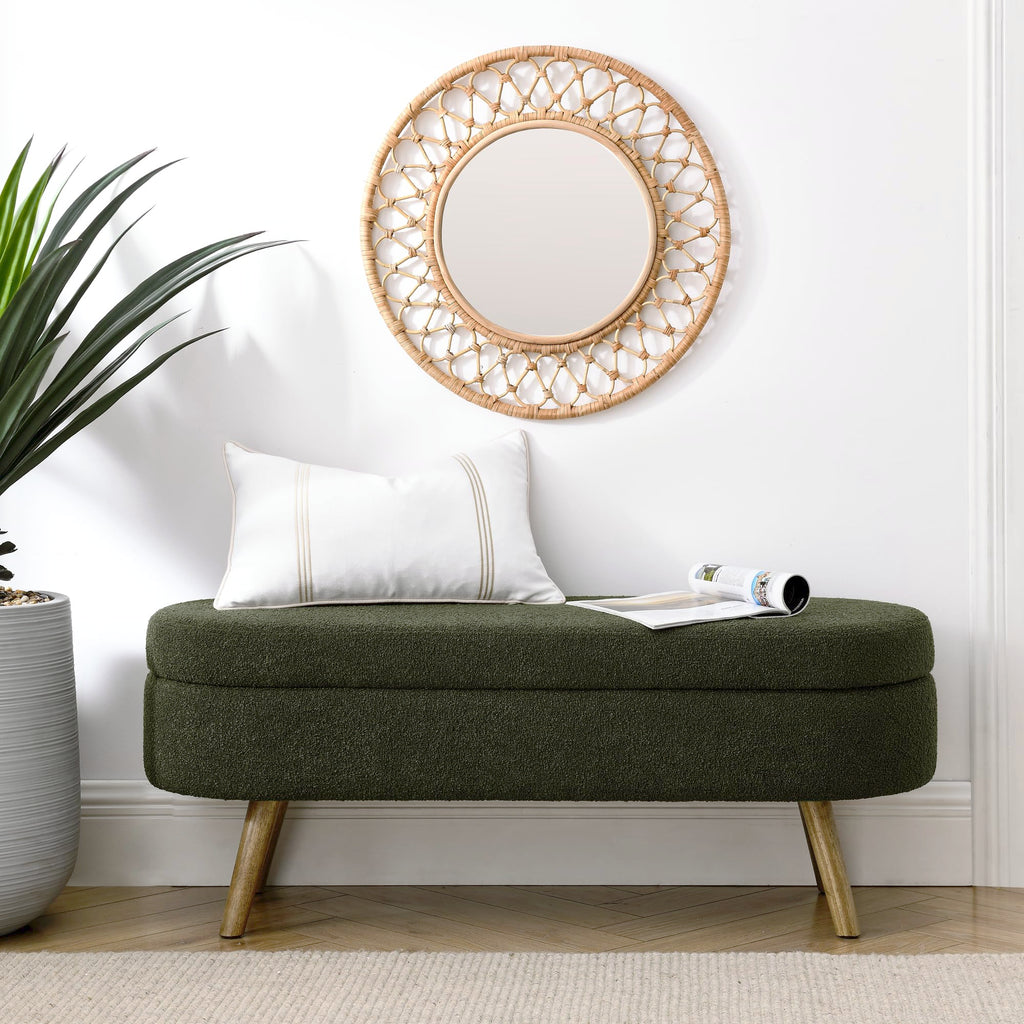 Oval Storage Bench with Rubber Wood Legs, Green B5994