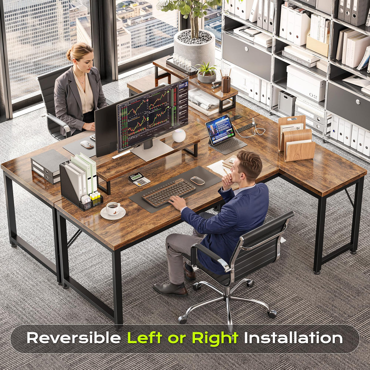 53" L Shaped Computer Desk with Outlets J7892