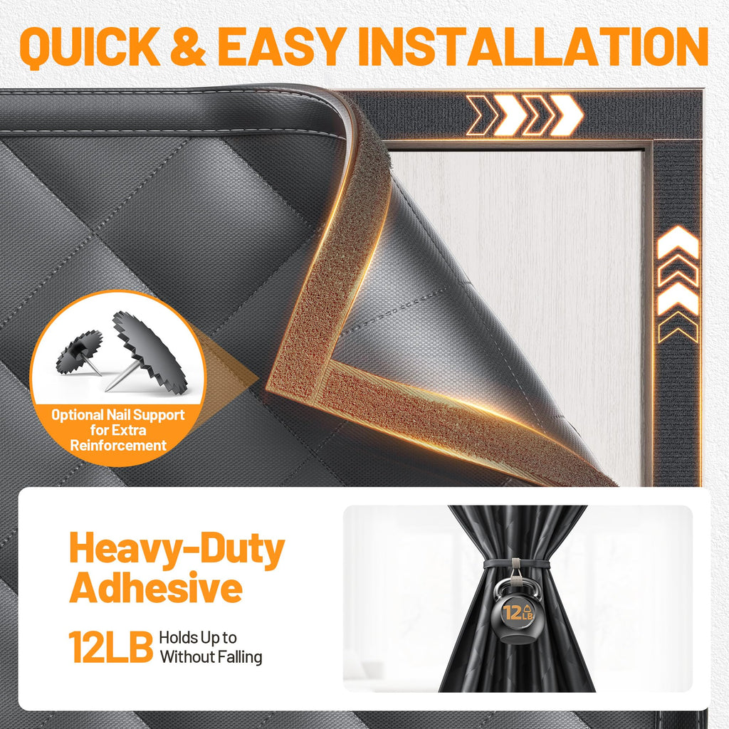 Magnetic Insulated Door Curtain 36"x82" Black Y678102